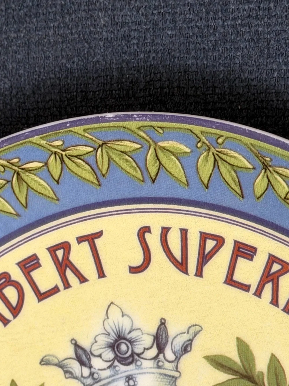 Pottery Barn Vintage Label Camembert Superieur Extra Fin Cheese Plate 7”
